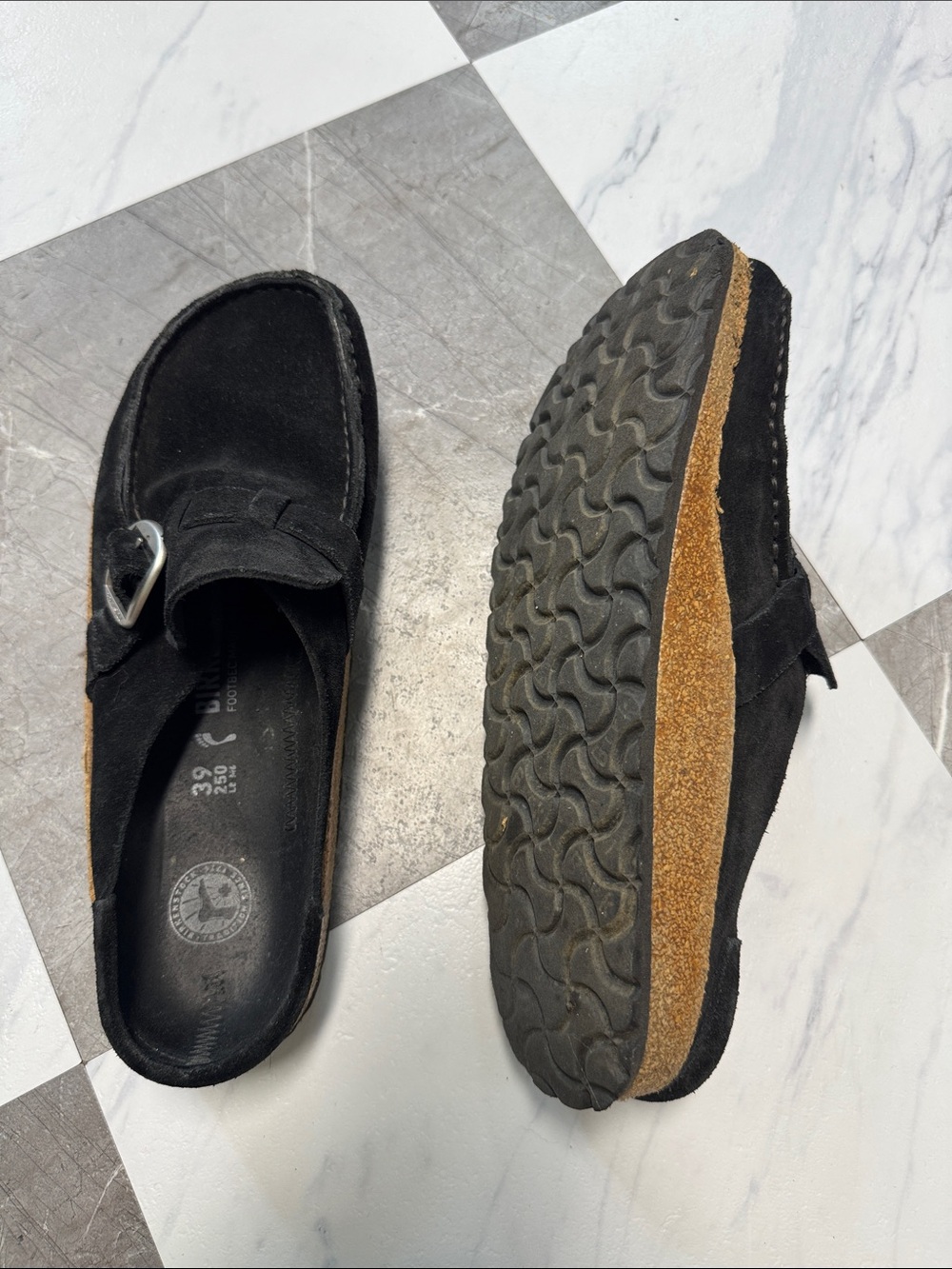Birkenstock Buckley Black Suede Buckle Clog Mules - Picture 5 of 6